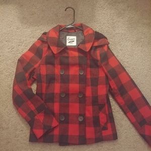 Red and Black Plaid Coat Jacket Empire Size Medium